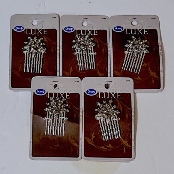 Goody Luxe Lot 9 Pc Smoky Rhinestone Snowflake Starburst Silver Combs and Clips - Picture 2 of 6